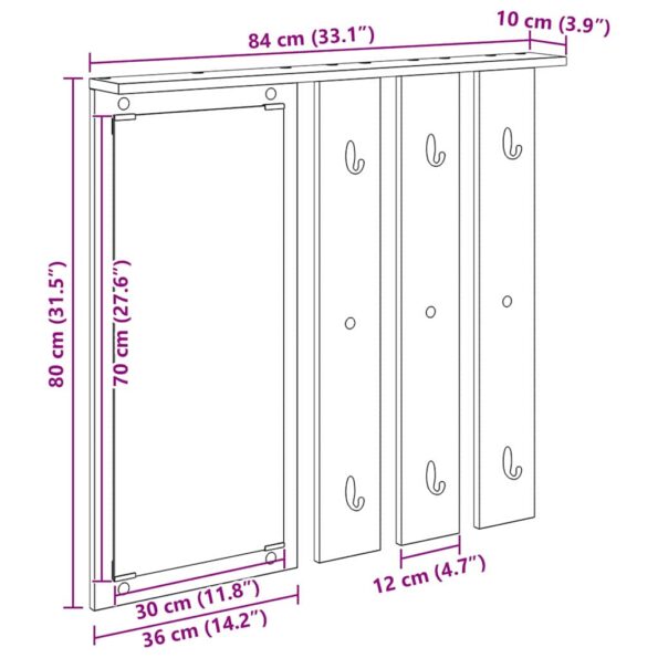 vidaXL Vešiak na stenu Biela 84 x 10 x 80 cm Kompozitné drevo – Obrázok 12