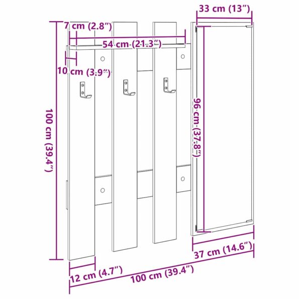vidaXL Vešiak na stenu Čierny dub 100 x 10 x 100 cm Kompozitné drevo – Obrázok 12