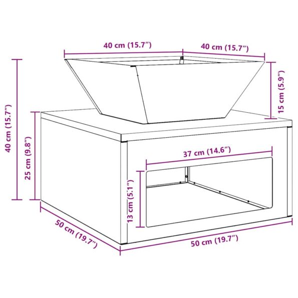 vidaXL Ohnisko Čierna 50 x 50 x 40 cm Oceľ – Obrázok 12