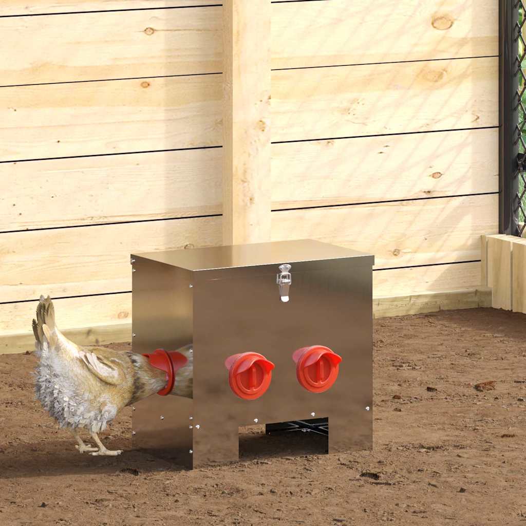 874653_1.jpg vidaXL Kŕmidlo pre kurčatá Strieborná 40,5 x 25 x 38 cm – Obrázok 1