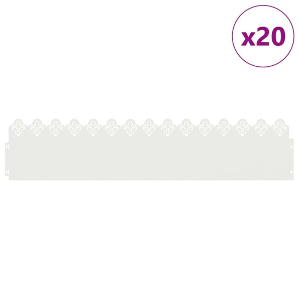 vidaXL Obrubníky trávnika 20 pcs Biela 103 x 0,05 x 22 cm Oceľ – Obrázok 3