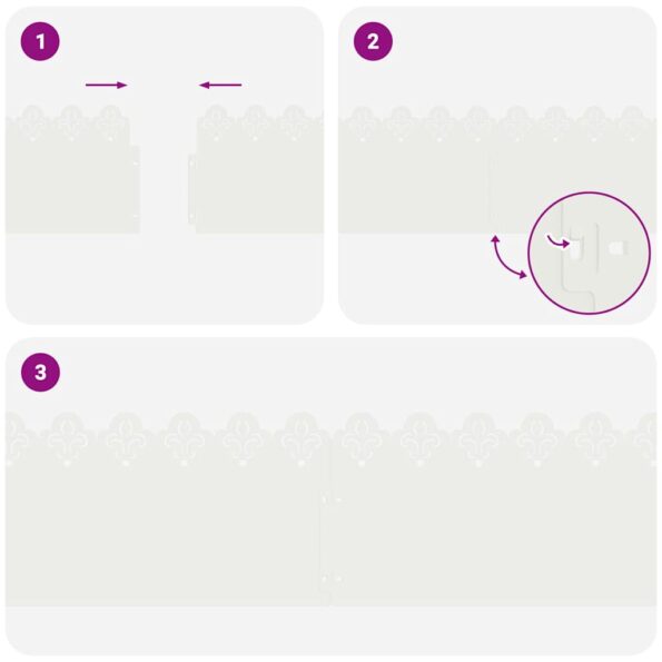 vidaXL Obrubníky trávnika 30 pcs Biela 103 x 0,05 x 22 cm Oceľ – Obrázok 9