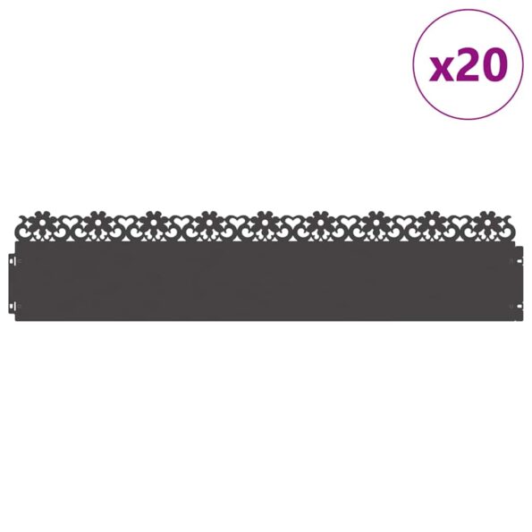 vidaXL Obrubníky trávnika 20 pcs Čierna 103 x 0,05 x 22 cm Oceľ – Obrázok 3