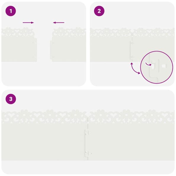 vidaXL Obrubníky trávnika 30 pcs Biela 103 x 0,05 x 22 cm Oceľ – Obrázok 9