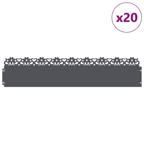 vidaXL Obrubníky trávnika 20 pcs Antracit 103 x 0,05 x 22 cm Oceľ – Obrázok 3