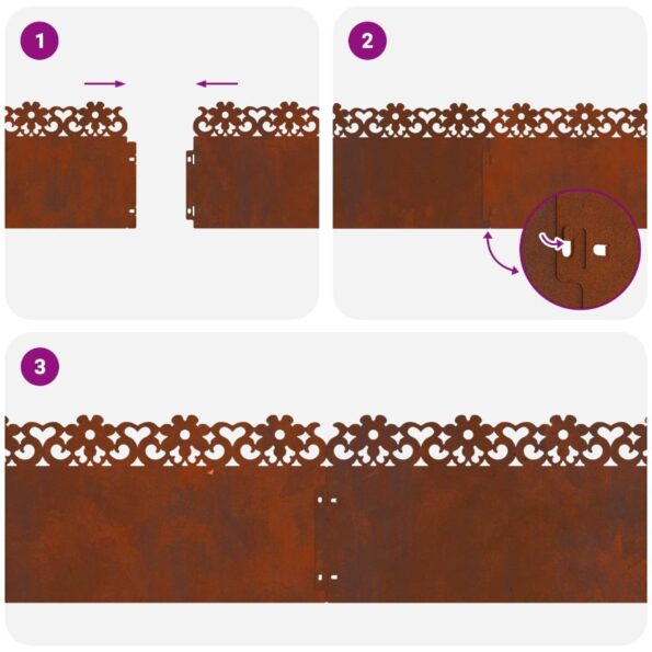 vidaXL Obrubníky trávnika 20 pcs Hrdzavý 103 x 0,05 x 22 cm – Obrázok 10