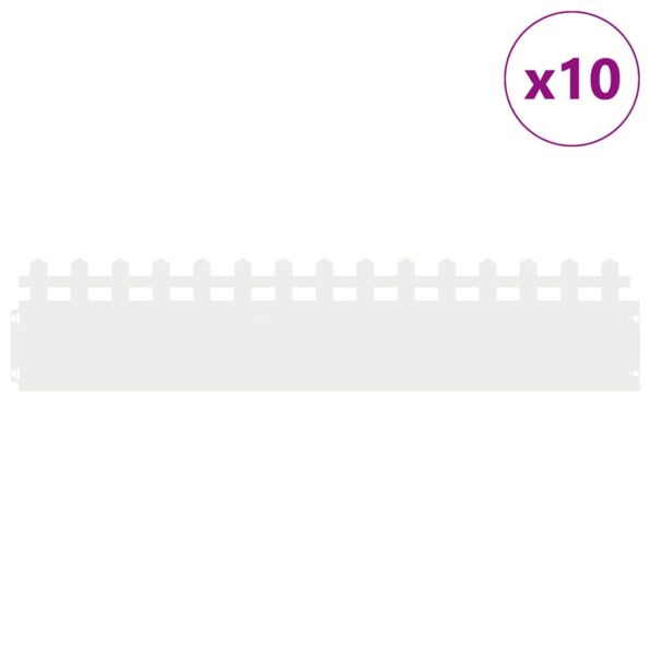 vidaXL Obrubníky trávnika 10 pcs Biela 103 x 0,05 x 22 cm Oceľ – Obrázok 3