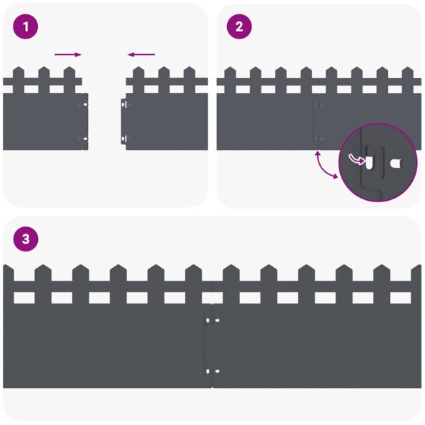 vidaXL Obrubníky trávnika 10 pcs Antracit 103 x 0,05 x 22 cm Oceľ – Obrázok 9