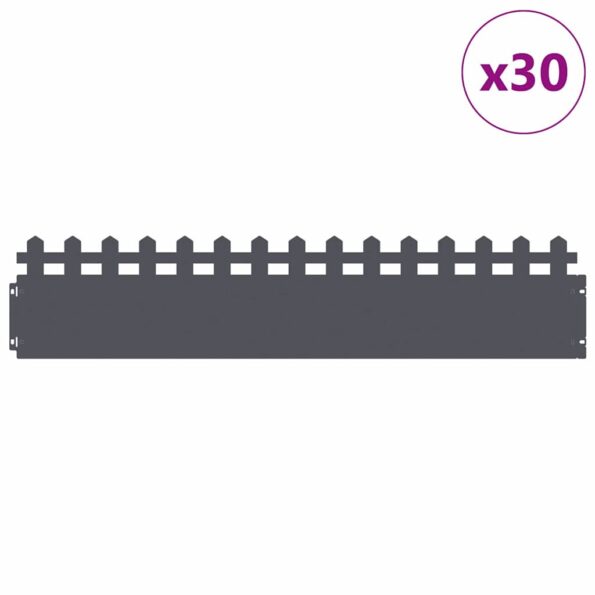 vidaXL Obrubníky trávnika 30 pcs Antracit 103 x 0,05 x 22 cm Oceľ – Obrázok 3