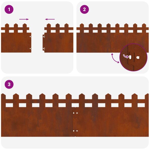 vidaXL Obrubníky trávnika 20 pcs Hrdzavý 103 x 0,05 x 22 cm – Obrázok 10