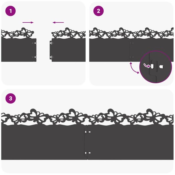 vidaXL Obrubníky trávnika 30 pcs Čierna 103 x 0,05 x 22 cm Oceľ – Obrázok 9