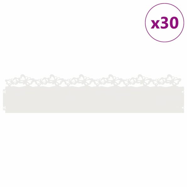 vidaXL Obrubníky trávnika 30 pcs Biela 103 x 0,05 x 22 cm Oceľ – Obrázok 3