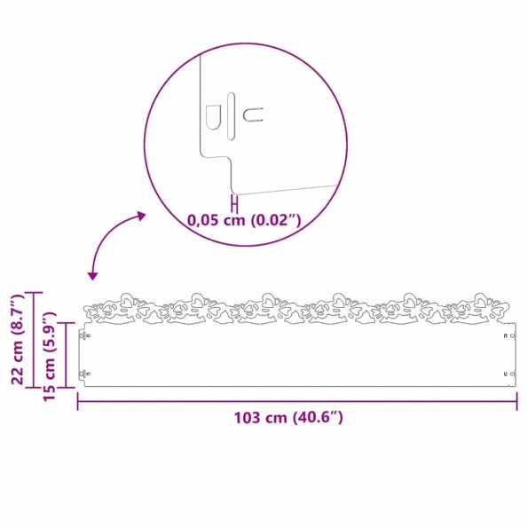 vidaXL Obrubníky trávnika 30 pcs Strieborná 103 x 0,05 x 22 cm – Obrázok 11