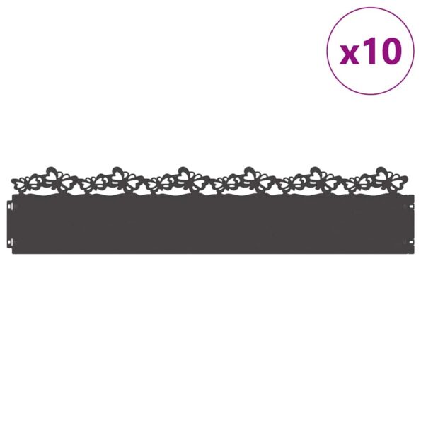 vidaXL Obrubníky trávnika 10 pcs Čierna 103 x 0,05 x 22 cm Oceľ – Obrázok 3