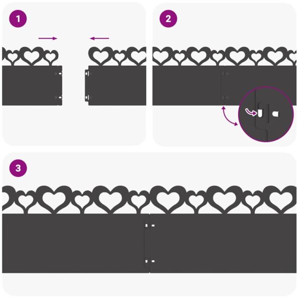 vidaXL Obrubníky trávnika 10 pcs Čierna 103 x 0,05 x 22 cm Oceľ – Obrázok 9