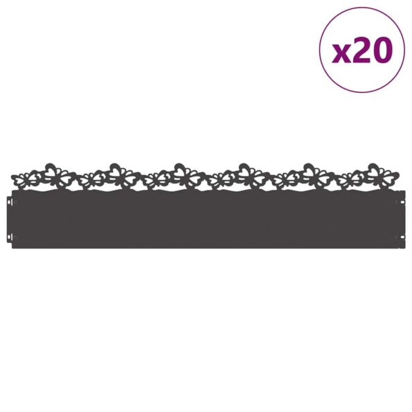 vidaXL Obrubníky trávnika 20 pcs Čierna 103 x 0,05 x 22 cm Oceľ – Obrázok 3
