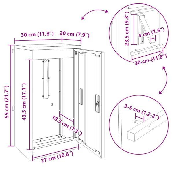 vidaXL poštová schránka Čierna 30 x 23 x 55 cm Oceľ – Obrázok 12