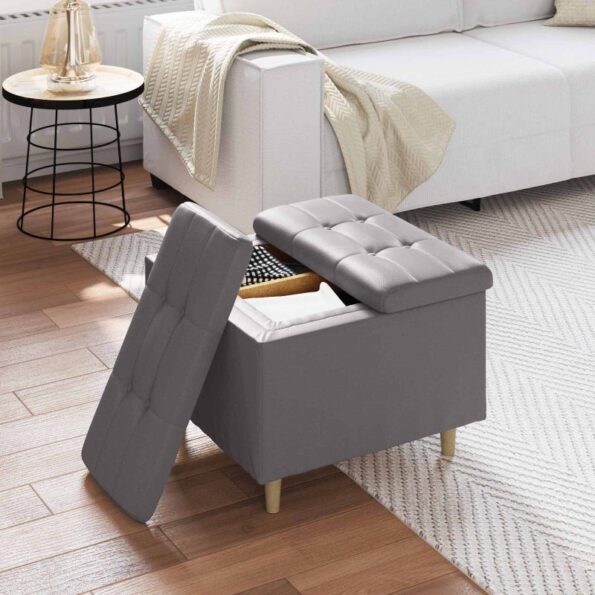 vidaXL Úložný taburet s vankúšom Biely 60 x 60 x 45 cm Umelá koža – Obrázok 4