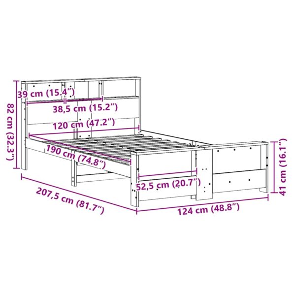 vidaXL Rám postele s čelnou doskou Hnedá 120 x 190 cm Borovicový masív – Obrázok 8