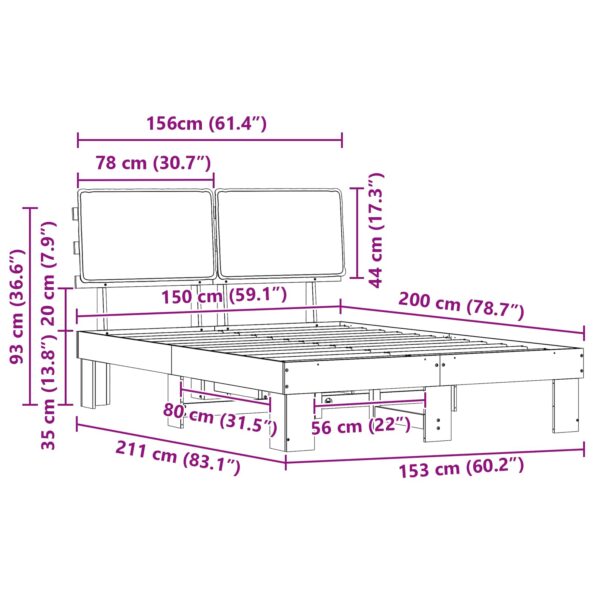 vidaXL Rám postele s čalúneným čelom Čierna 150 x 200 cm – Obrázok 11