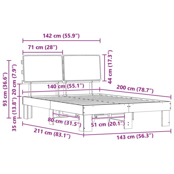 vidaXL Rám postele s čalúneným čelom Svetlosivá 140 x 200 cm – Obrázok 11