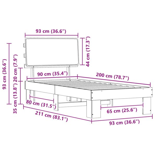 vidaXL Rám postele s čalúneným čelom Čierna 90 x 200 cm – Obrázok 11