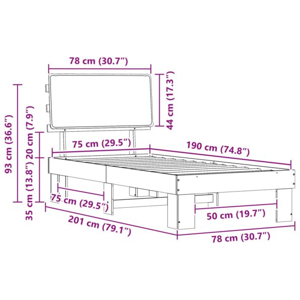 vidaXL Rám postele s čalúneným čelom Sivohnedá 75 x 190 cm – Obrázok 11