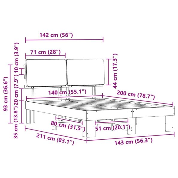 vidaXL Rám postele s čalúneným čelom Čierna 140 x 200 cm – Obrázok 11