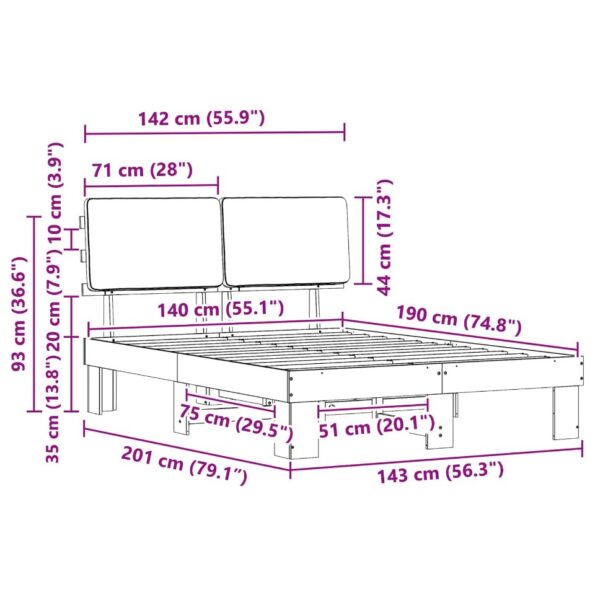 vidaXL Rám postele s čalúneným čelom Čierna 140 x 190 cm – Obrázok 11