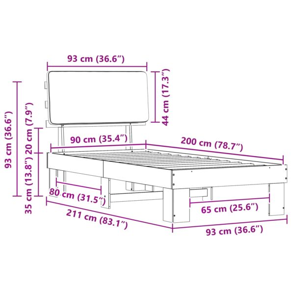 vidaXL Rám postele s čalúneným čelom Sivohnedá 90 x 200 cm – Obrázok 11