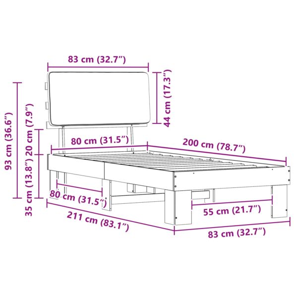 vidaXL Rám postele s čalúneným čelom Svetlosivá 80 x 200 cm – Obrázok 11