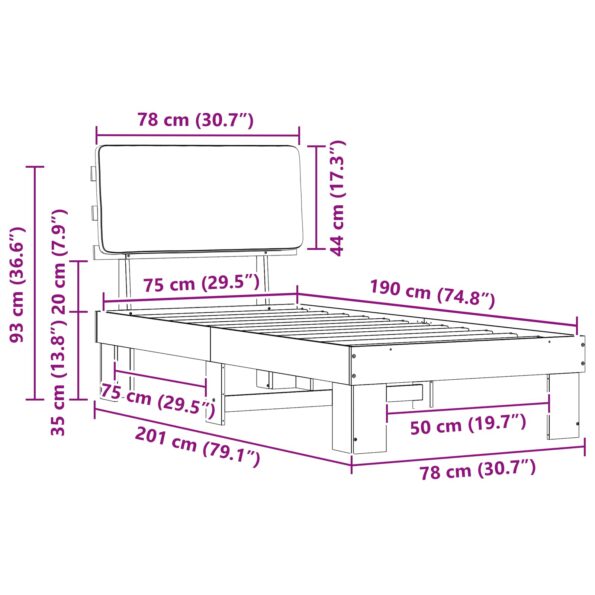 vidaXL Rám postele s čalúneným čelom Tmavo šedá 75 x 190 cm – Obrázok 11