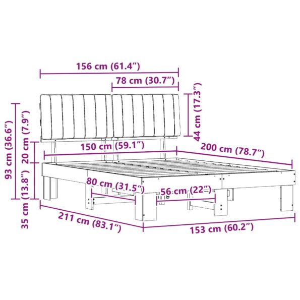 vidaXL Rám postele s čalúneným čelom Čierna 150 x 200 cm – Obrázok 11