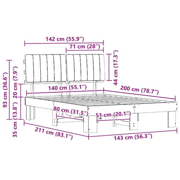 vidaXL Rám postele s čalúneným čelom Svetlosivá 140 x 200 cm – Obrázok 11