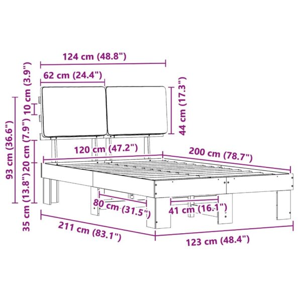 vidaXL Rám postele s čalúneným čelom Sivohnedá 120 x 200 cm – Obrázok 11