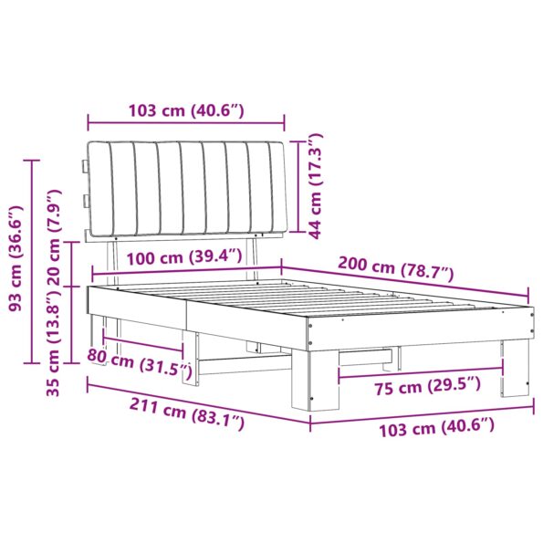 vidaXL Rám postele s čalúneným čelom Čierna 100 x 200 cm – Obrázok 11