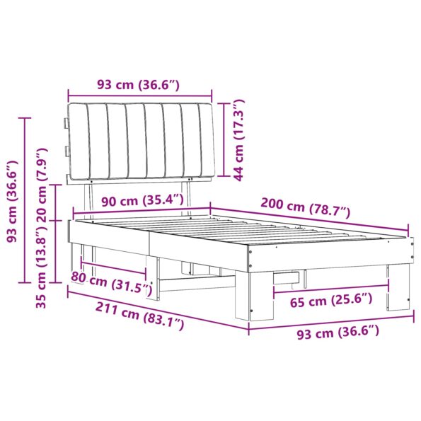 vidaXL Rám postele s čalúneným čelom Tmavo šedá 90 x 200 cm – Obrázok 11