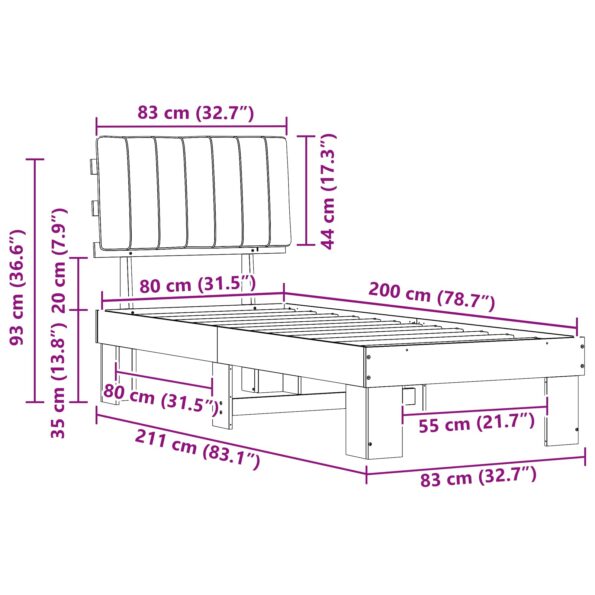 vidaXL Rám postele s čalúneným čelom Sivohnedá 80 x 200 cm – Obrázok 11
