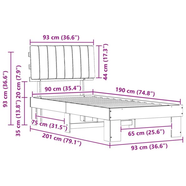 vidaXL Rám postele s čalúneným čelom Svetlosivá 90 x 190 cm – Obrázok 11