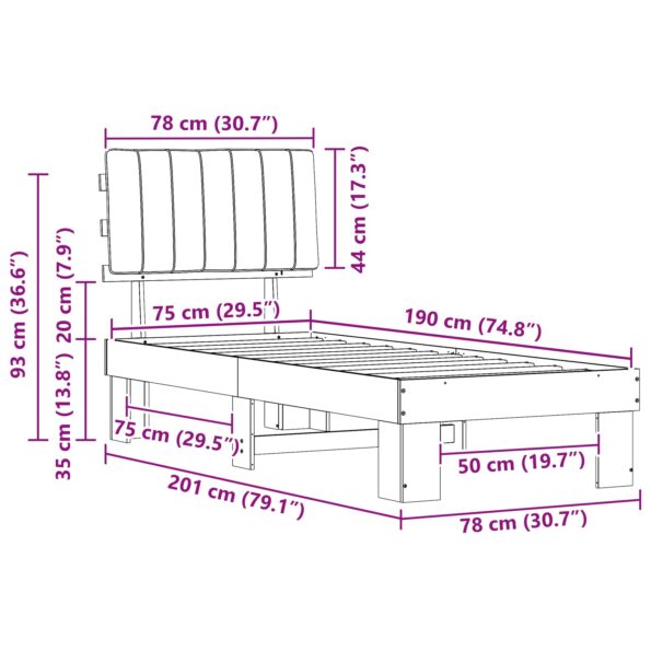 vidaXL Rám postele s čalúneným čelom Tmavo šedá 75 x 190 cm – Obrázok 11