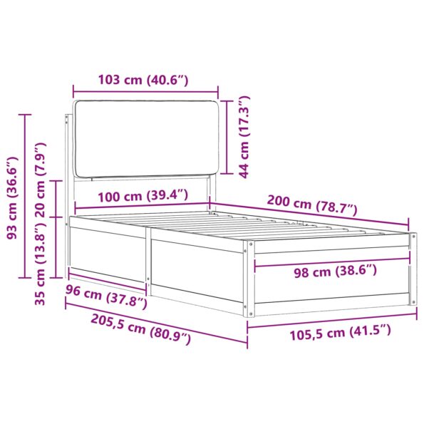 vidaXL Rám postele s čalúneným čelom Sivohnedá 100 x 200 cm – Obrázok 11