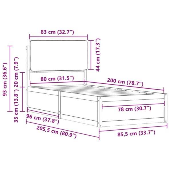 vidaXL Rám postele s čalúneným čelom Sivohnedá 80 x 200 cm – Obrázok 11