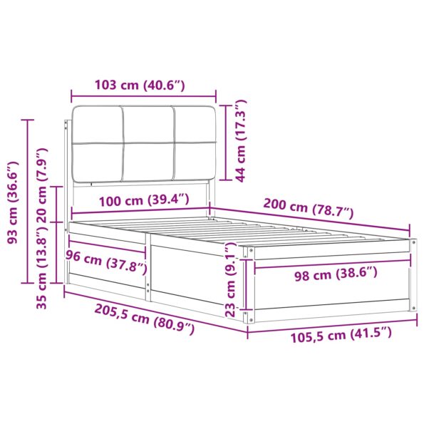 vidaXL Rám postele s čalúneným čelom Tmavo šedá 100 x 200 cm – Obrázok 11