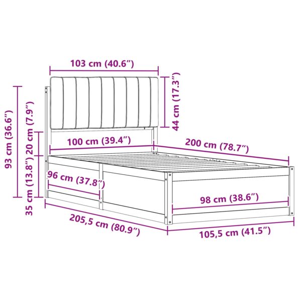 vidaXL Rám postele s čalúneným čelom Čierna 100 x 200 cm – Obrázok 11