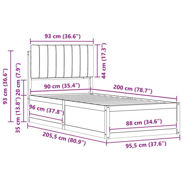 vidaXL Rám postele s čalúneným čelom Tmavo šedá 90 x 200 cm – Obrázok 11