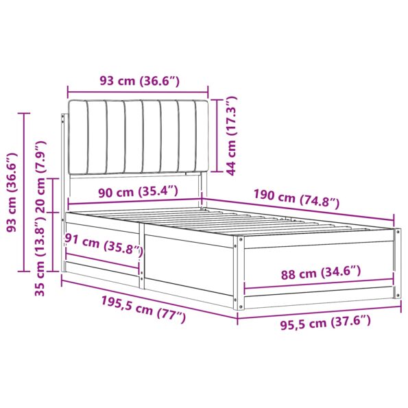 vidaXL Rám postele s čalúneným čelom Sivohnedá 90 x 190 cm – Obrázok 11