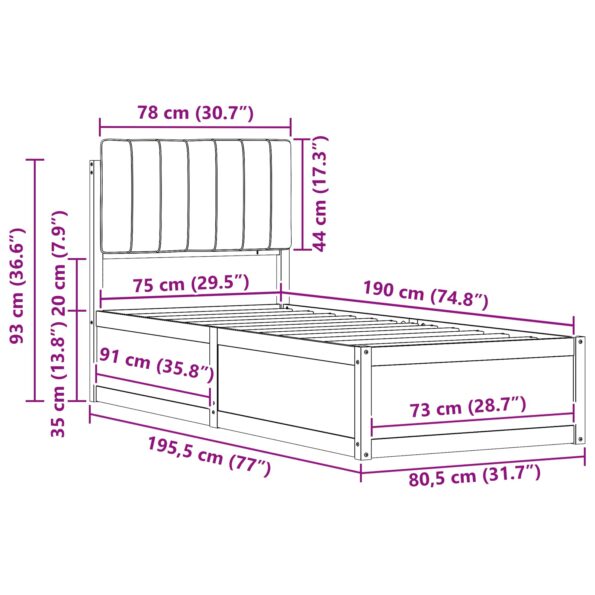 vidaXL Rám postele s čalúneným čelom Tmavo šedá 75 x 190 cm – Obrázok 11