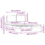 vidaXL Rám postele s čalúneným čelom Svetlosivá 135 x 190 cm – Obrázok 11