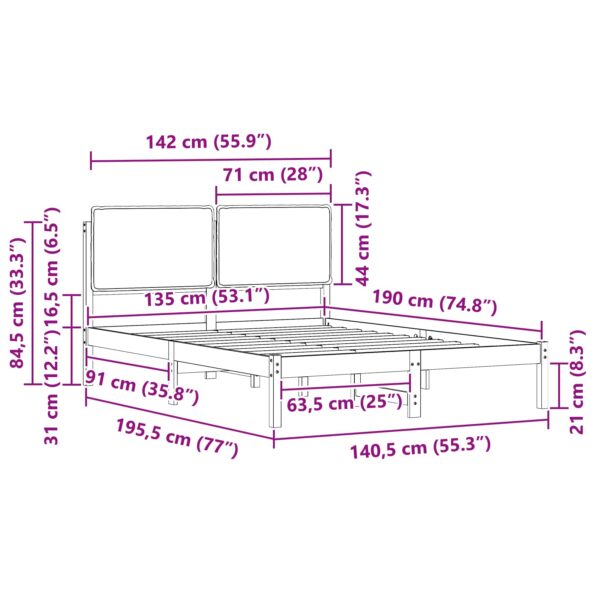 vidaXL Rám postele s čalúneným čelom Sivohnedá 135 x 190 cm – Obrázok 11