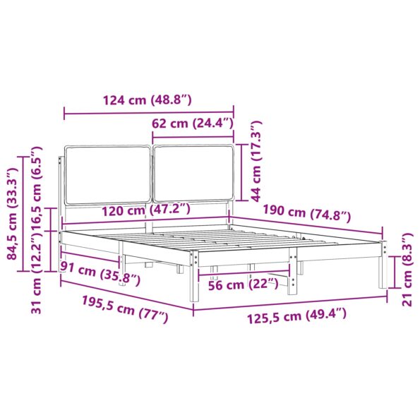 vidaXL Rám postele s čalúneným čelom Sivohnedá 120 x 190 cm – Obrázok 11